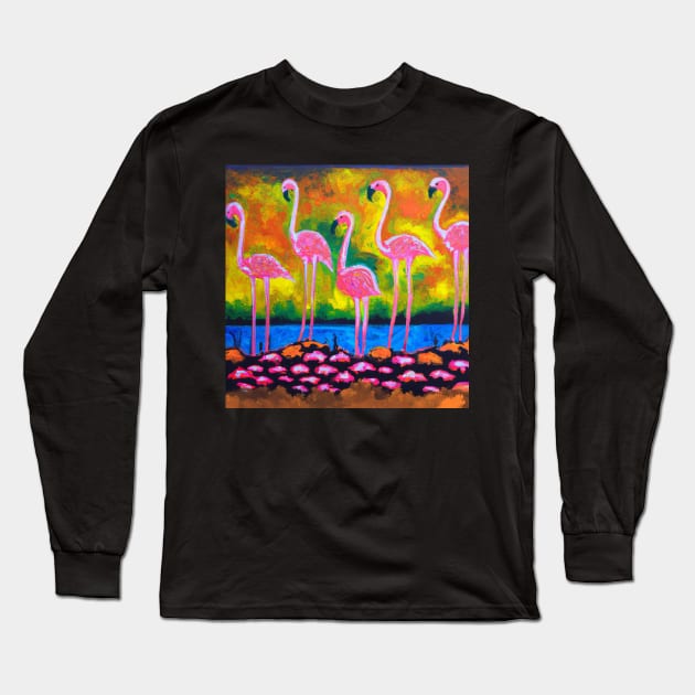 Weird Flamingoes On The Rocks Long Sleeve T-Shirt by thatmacko